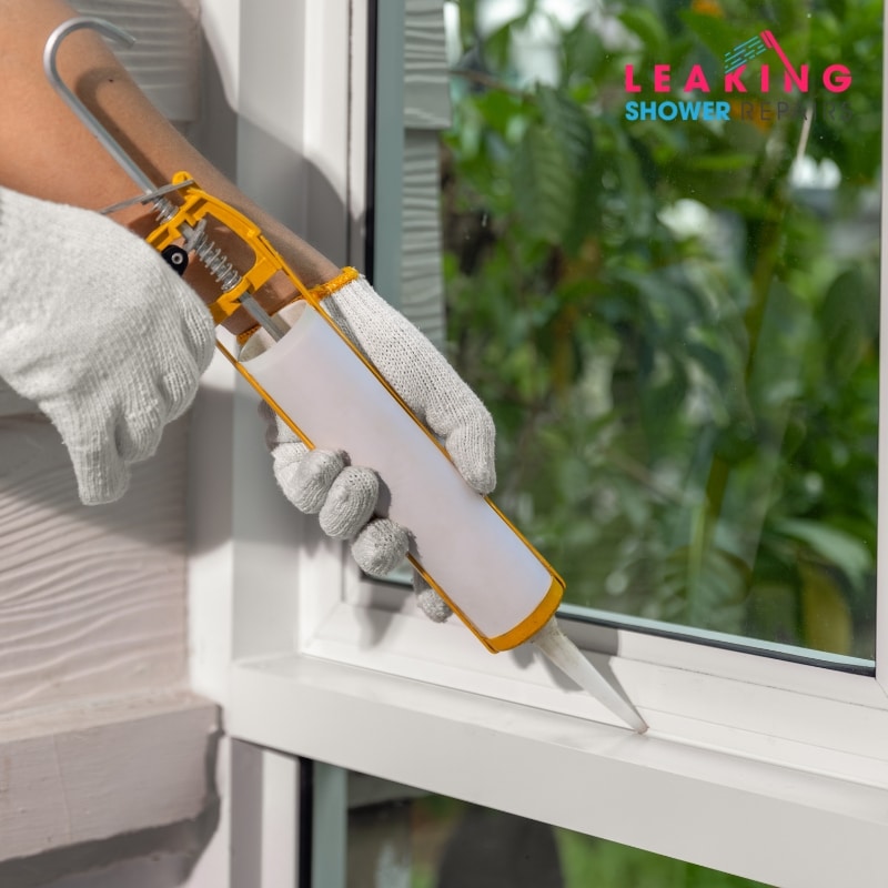 Professional Shower Sealing & Caulking around a window frame for watertight protection and long-lasting durability.