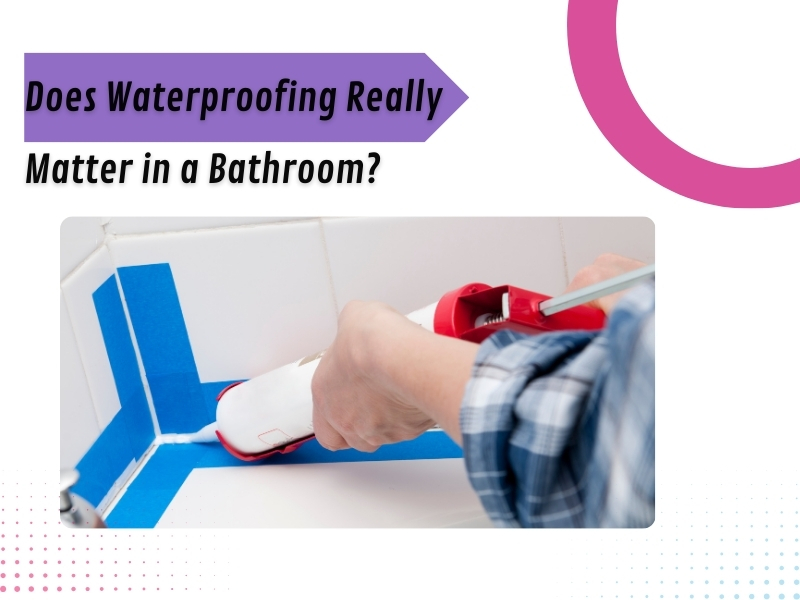 a man adding waterproof membrane using a caulking gun in waterproofing a bathroom